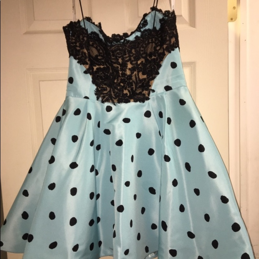 Blue and Black Polka Dot Lace dress